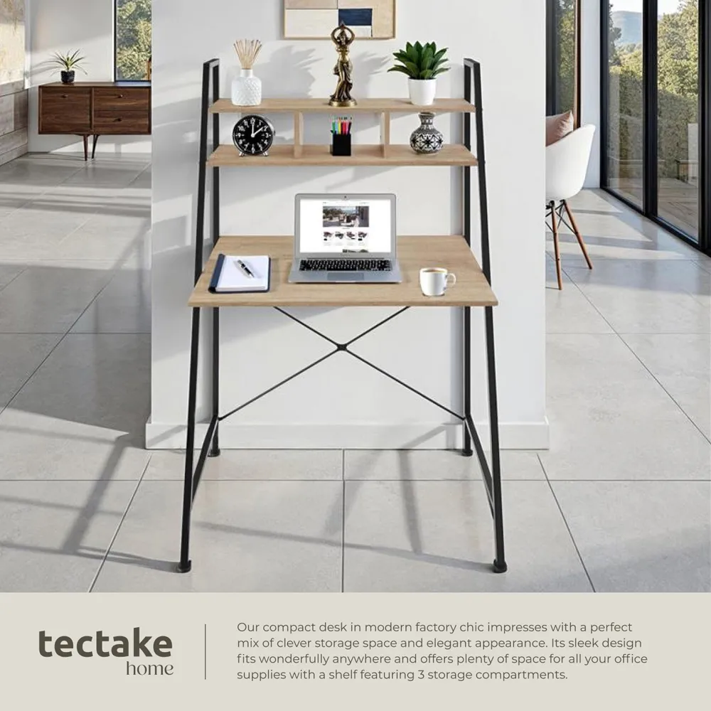 Exeter Oak Sonoma Desk with Overhead Shelf - Brown