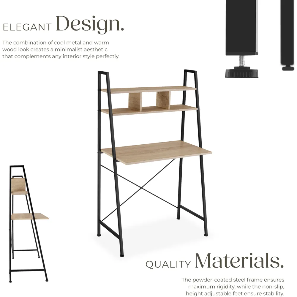 Exeter Oak Sonoma Desk with Overhead Shelf - Brown