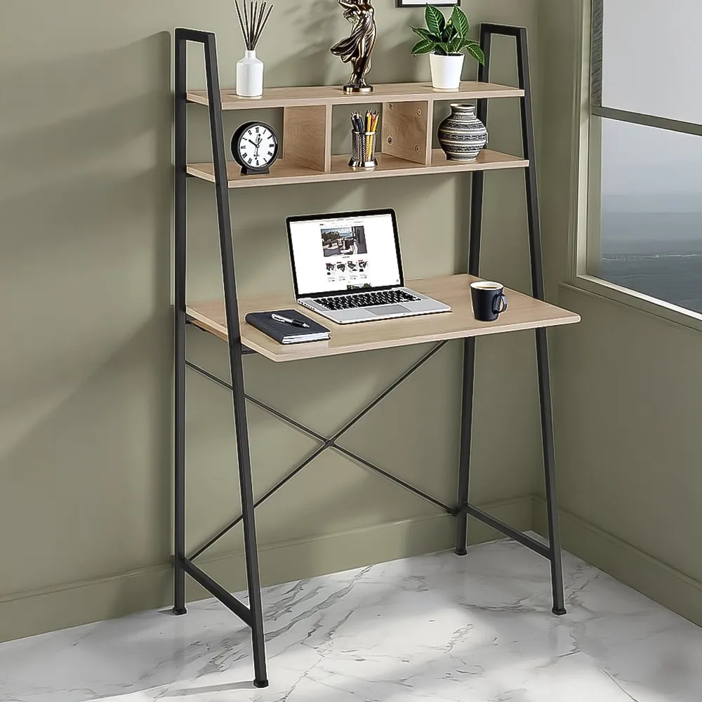 Exeter Oak Sonoma Desk with Overhead Shelf - Brown image