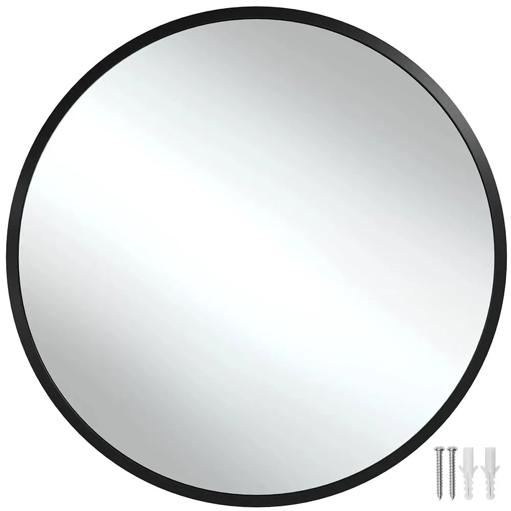 Fiona Round Wall Mounted Mirror 50cm - Black, Aluminium