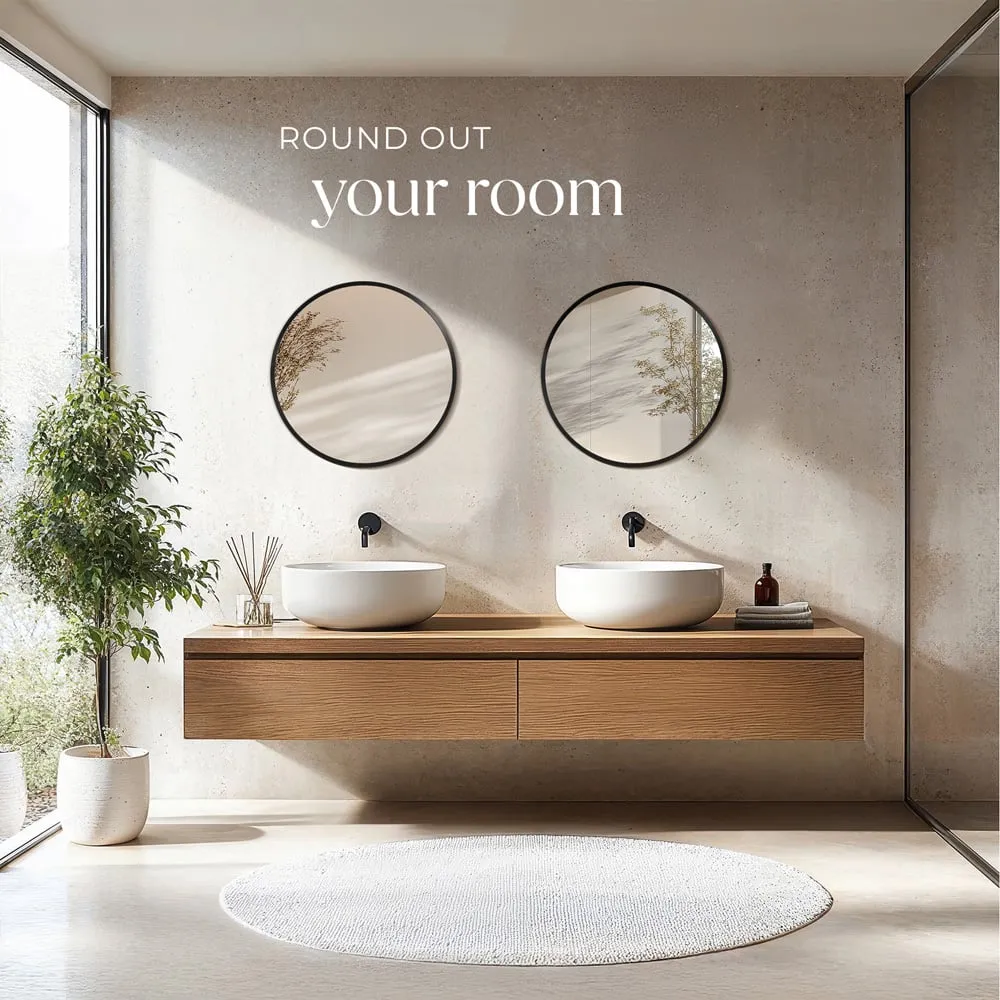 Fiona Round Wall Mounted Mirror 60cm - Black, Aluminium