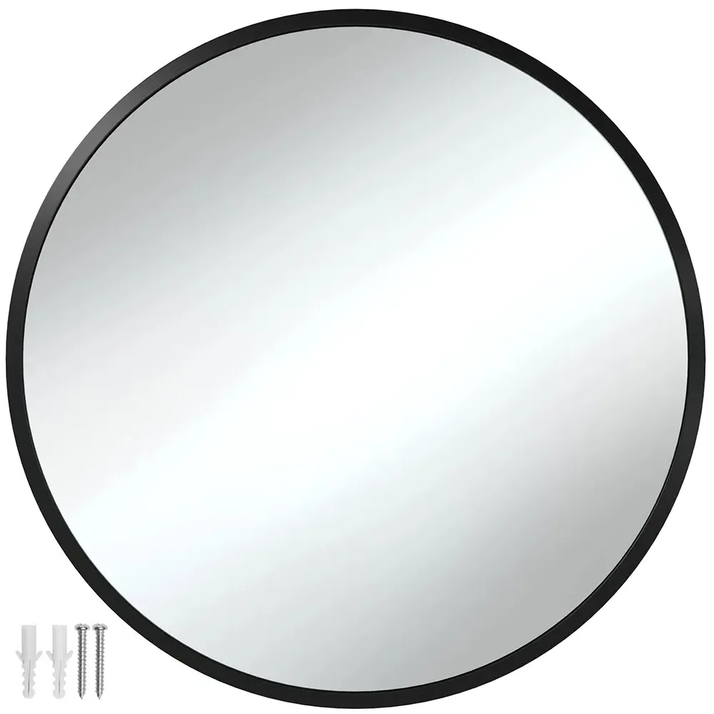 Fiona Round Wall Mounted Mirror 70cm - Black, Aluminium