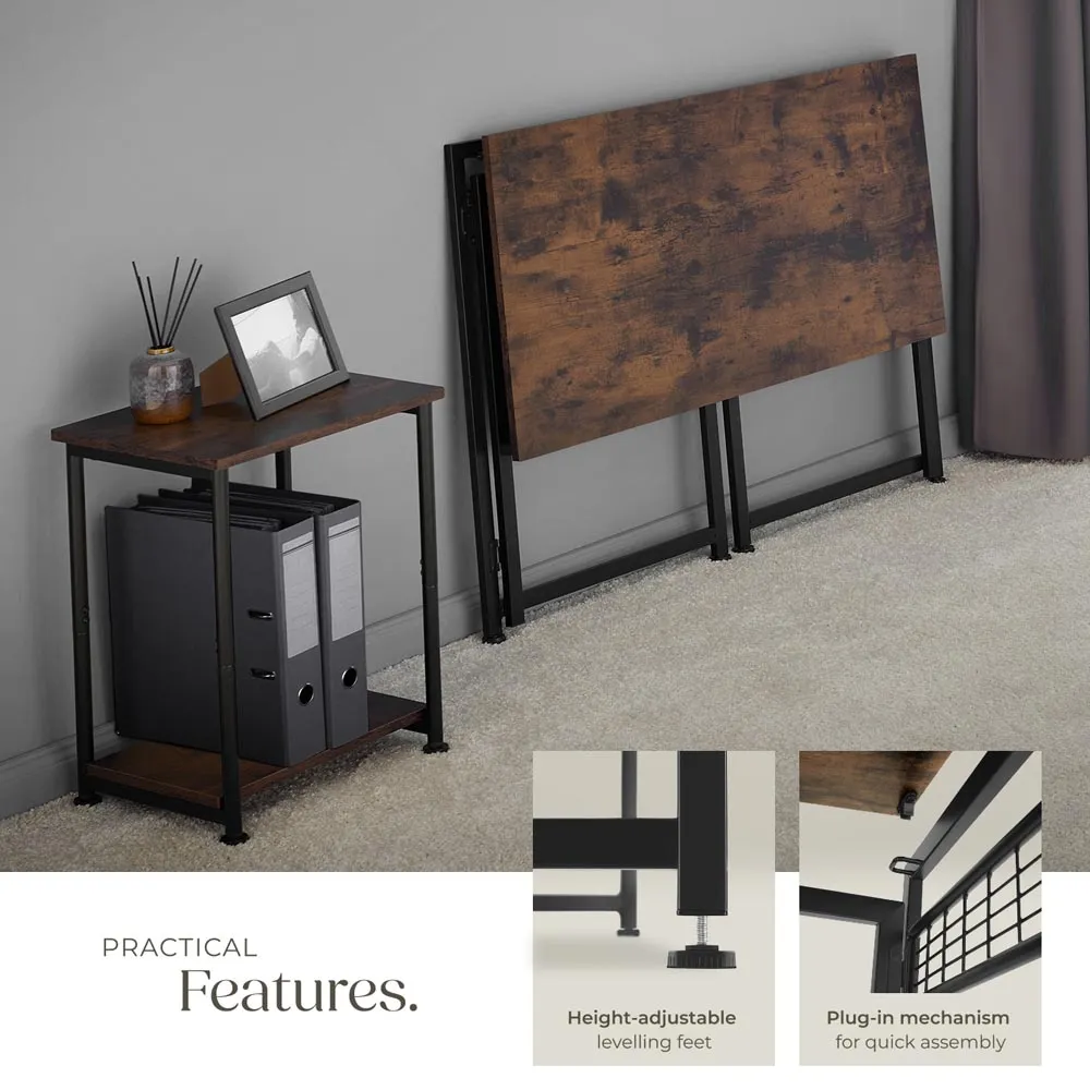 Foldable Desk with Storage Hooks - Dark Wood