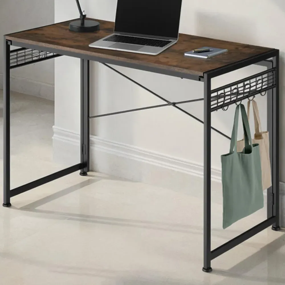 Foldable Desk with Storage Hooks - Dark Wood image