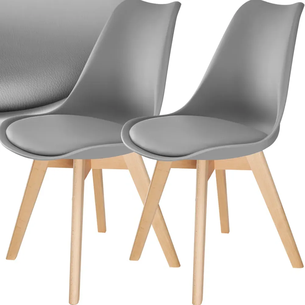 Frederikke Set of 2 Padded Dining Chairs - Grey, Wood
