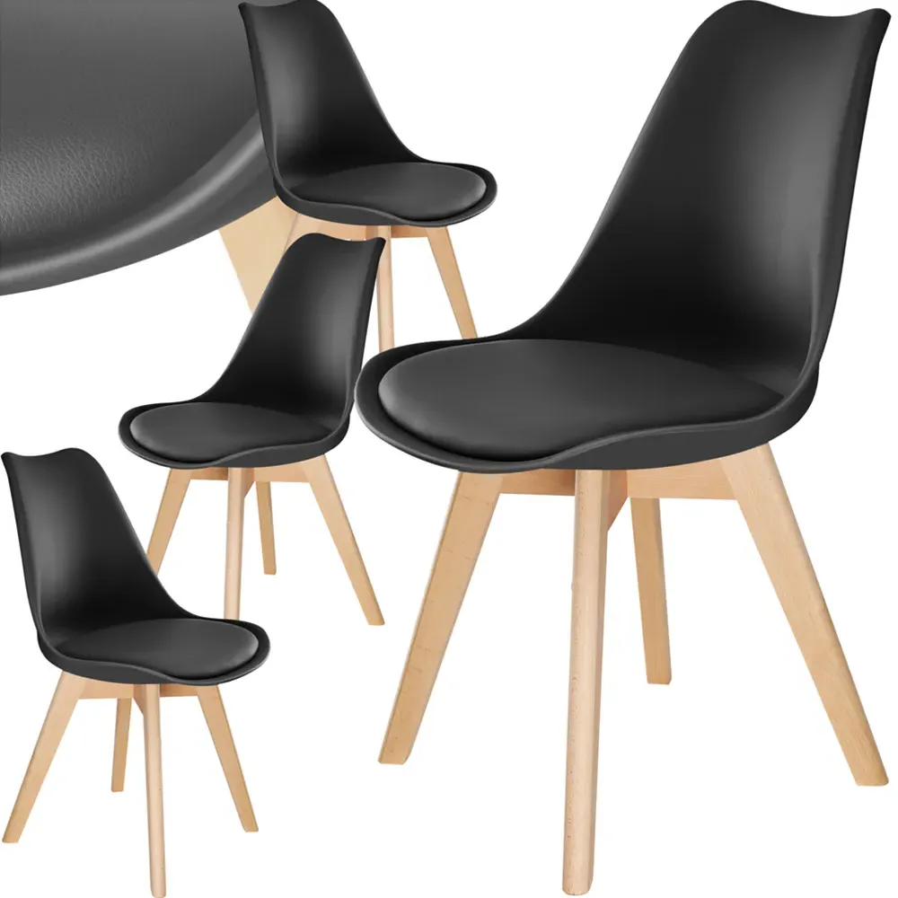 Frederikke Set of 4 Padded Dining Chairs - Black, Wood