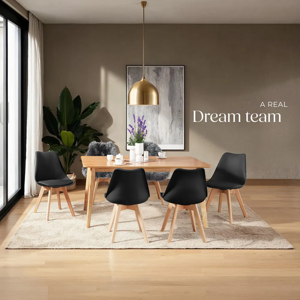 Frederikke Set of 4 Padded Dining Chairs - Black, Wood