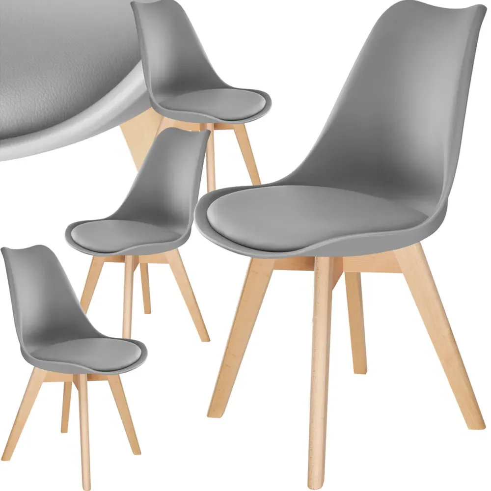 Frederikke Set of 4 Padded Dining Chairs - Grey, Wood