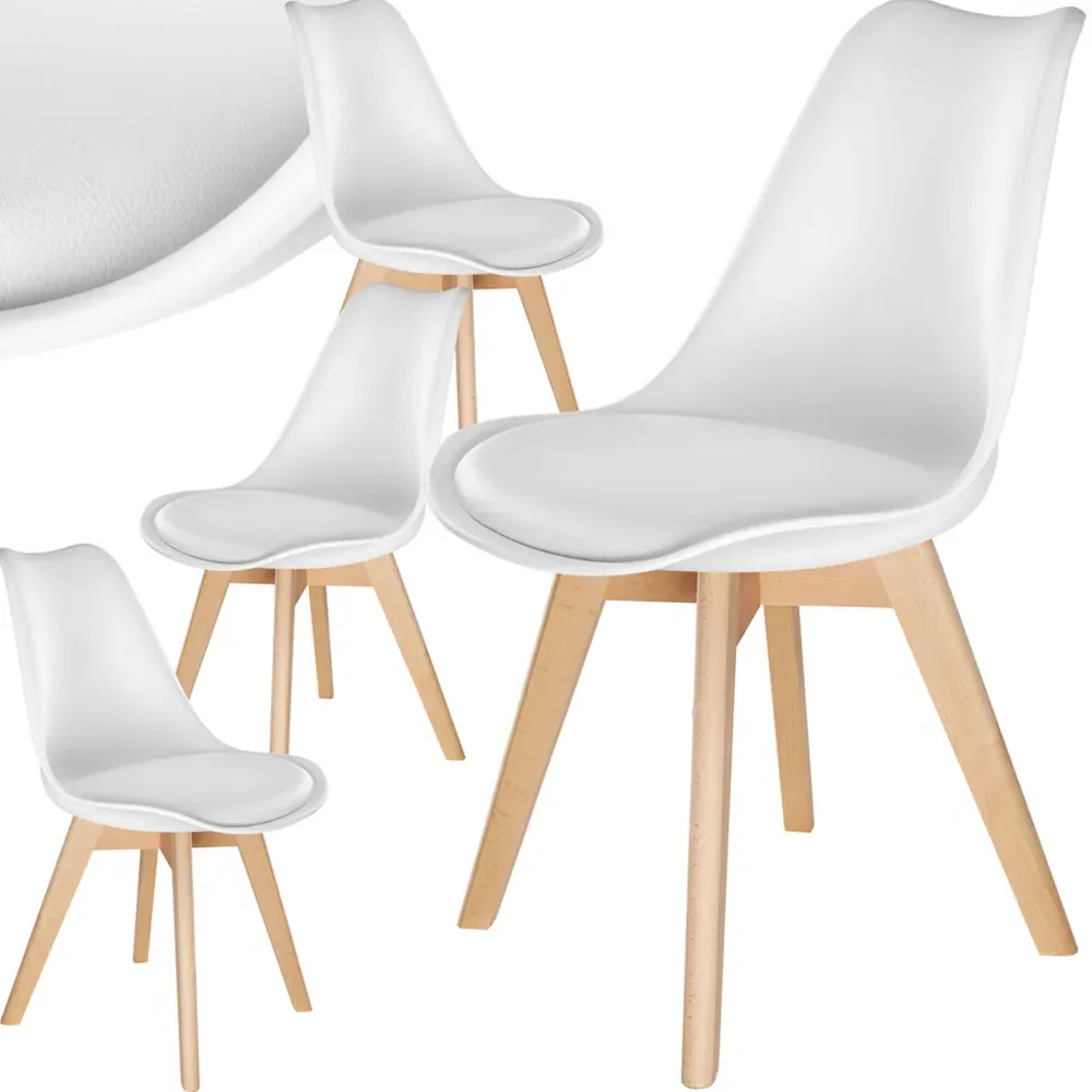 Frederikke Set of 4 Padded Dining Chairs - White, Wood