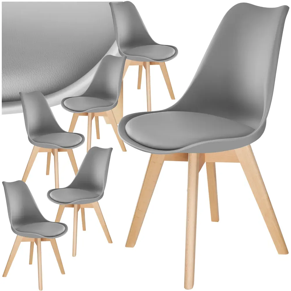 Frederikke Set of 6 Dining Chairs with Padded Seat - Grey