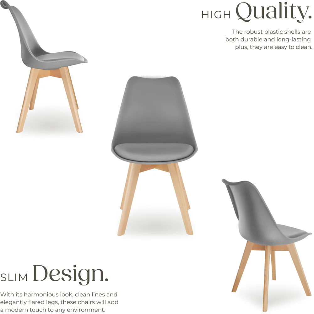 Frederikke Set of 6 Dining Chairs with Padded Seat - Grey