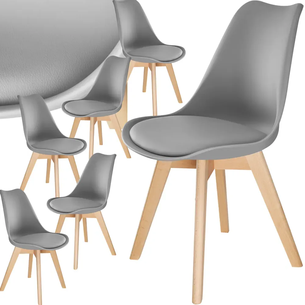 Frederikke Set of 6 Padded Dining Chairs - Grey, Wood