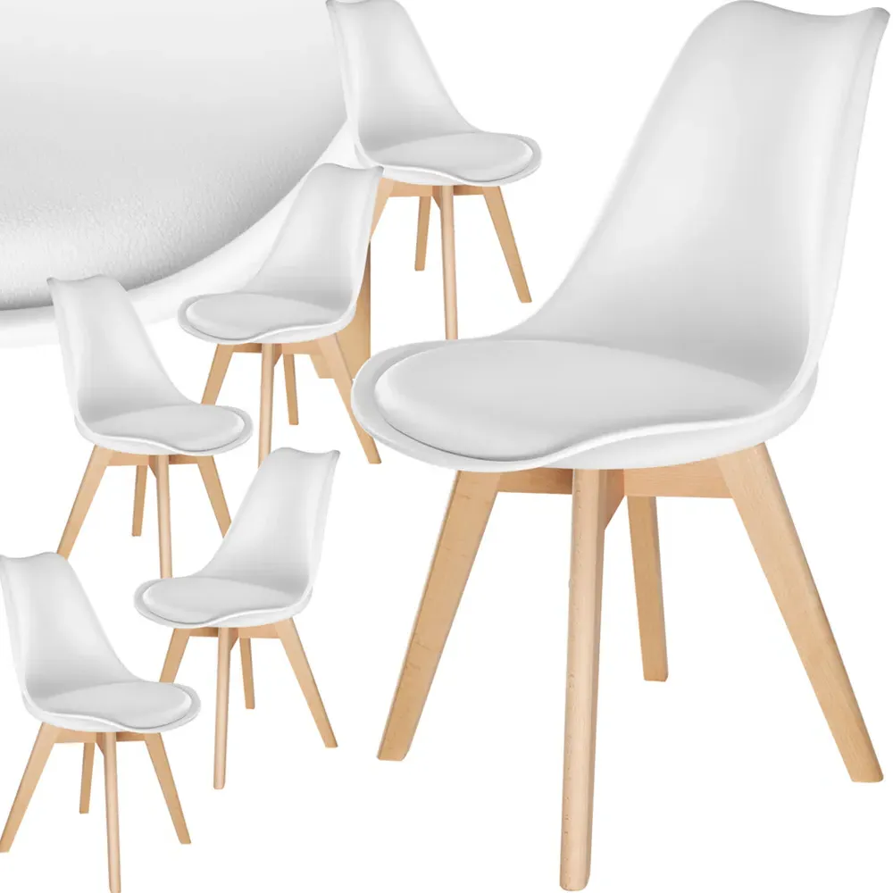 Frederikke Set of 6 Padded Dining Chairs - White, Wood