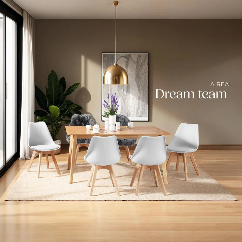 Frederikke Set of 6 Padded Dining Chairs - White, Wood