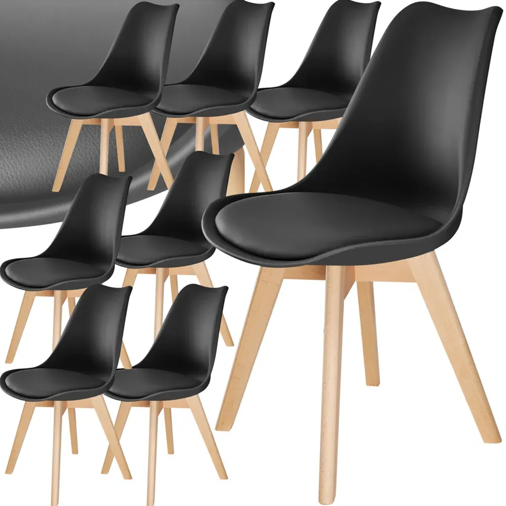 Frederikke Set of 8 Padded Dining Chairs - Black, Wood