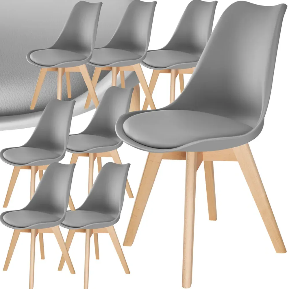 Frederikke Set of 8 Padded Dining Chairs - Grey, Wood