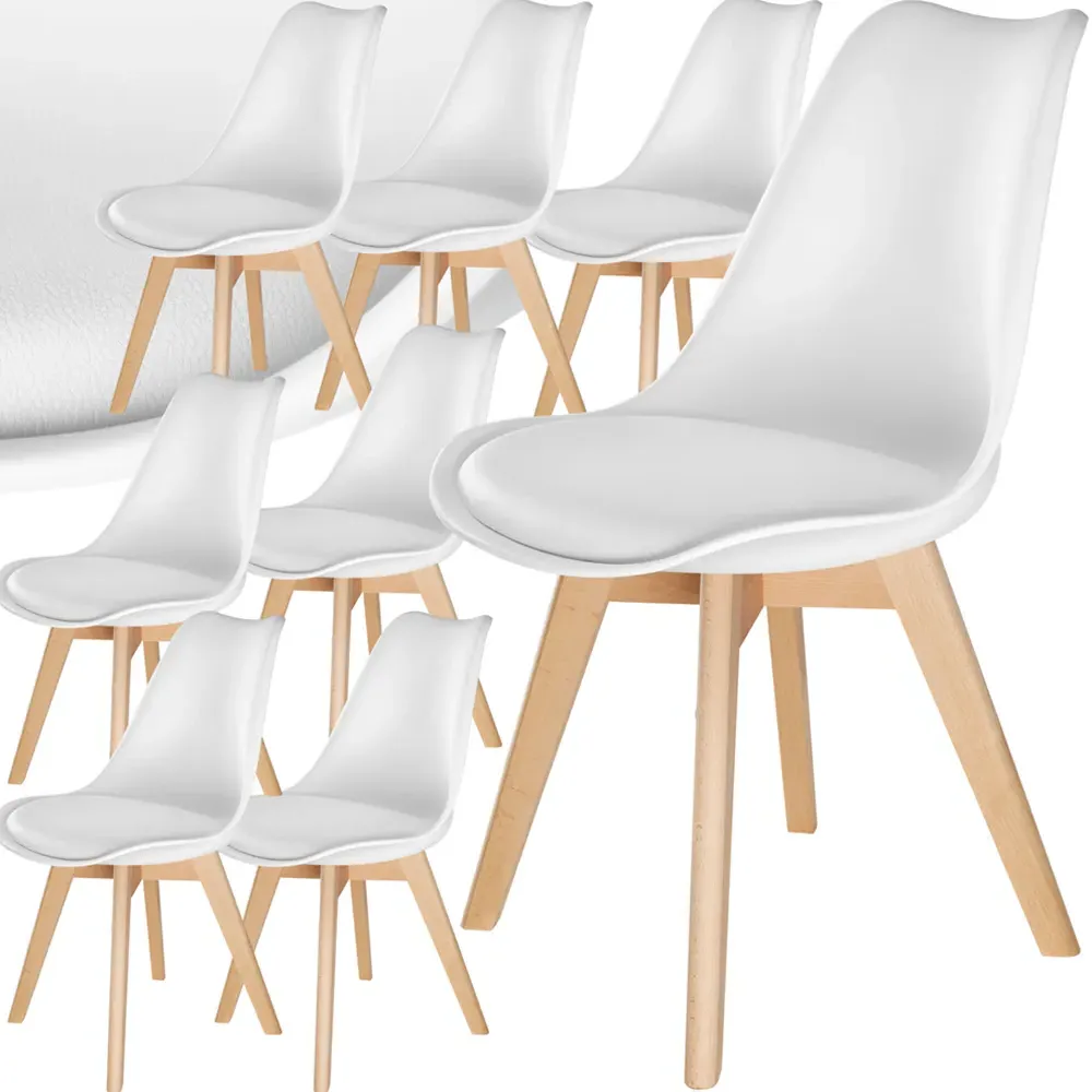 Frederikke Set of 8 Padded Dining Chairs - White, Wood
