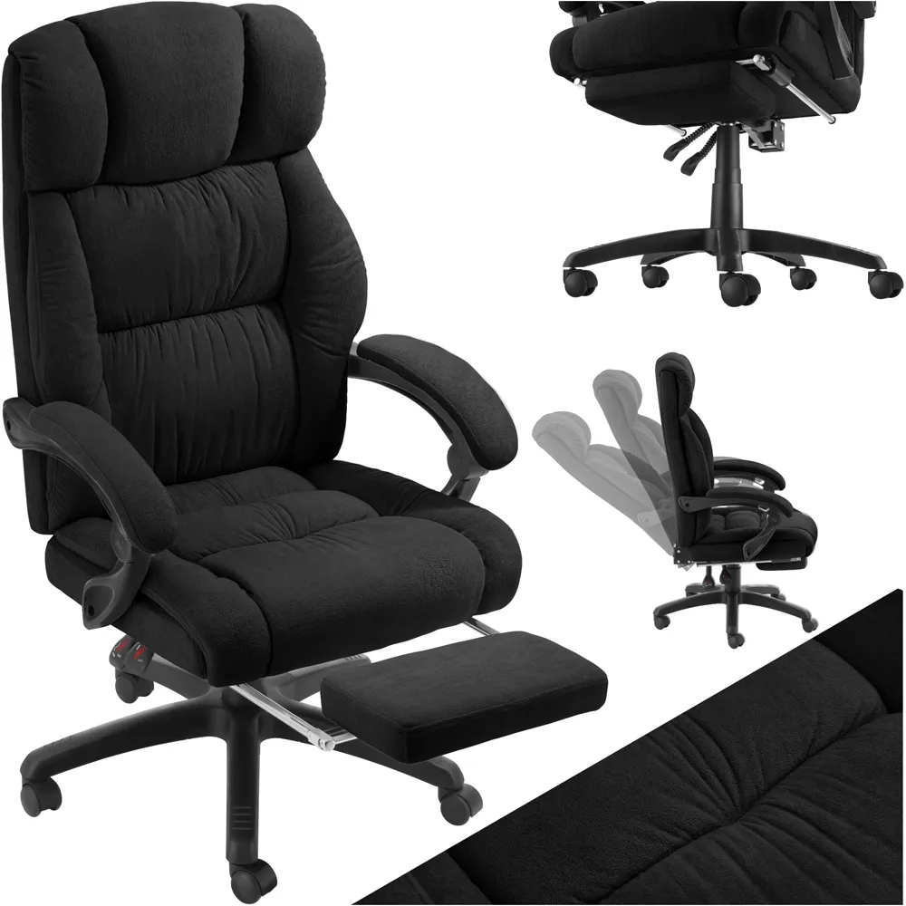 Gillian Swivel Office Chair with Folding Footrest - Black, Velour
