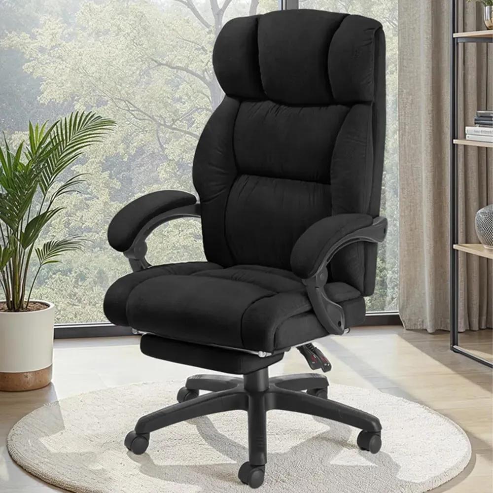 Gillian Swivel Office Chair with Folding Footrest - Black, Velour image