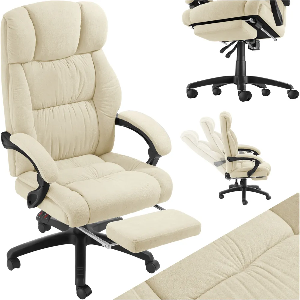Gillian Swivel Office Chair with Folding Footrest - Cream, Velour