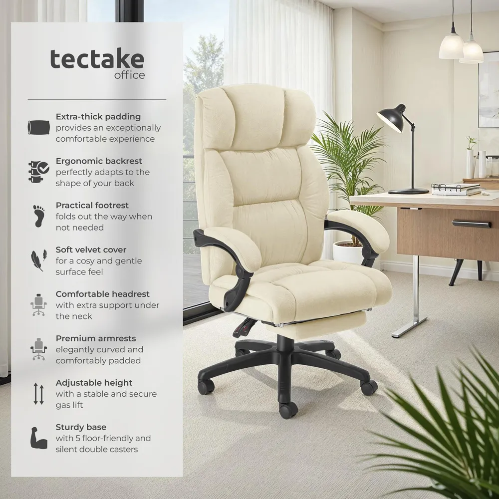 Gillian Swivel Office Chair with Folding Footrest - Cream, Velour