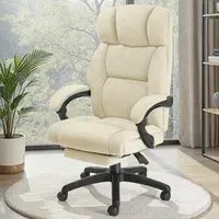 Gillian Swivel Office Chair with Folding Footrest - Cream, Velour