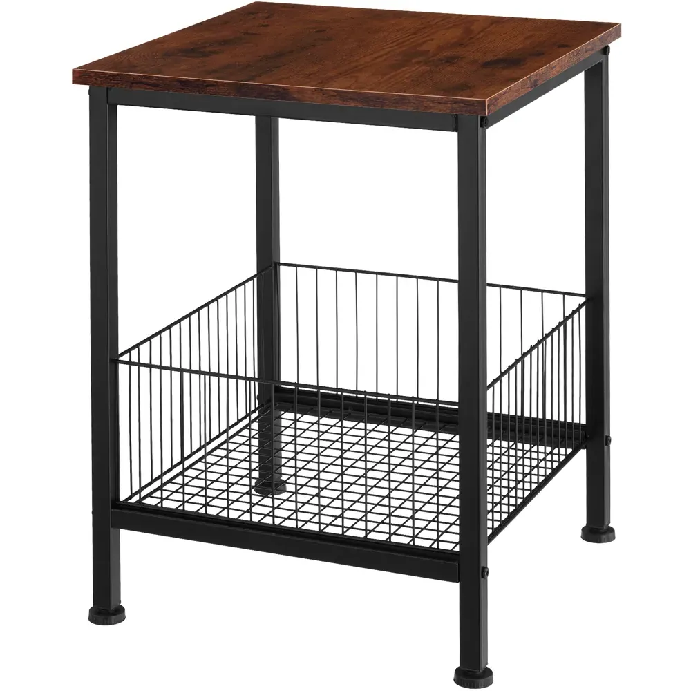 Grimsby Bedside Table with Mesh Basket - Dark Wood