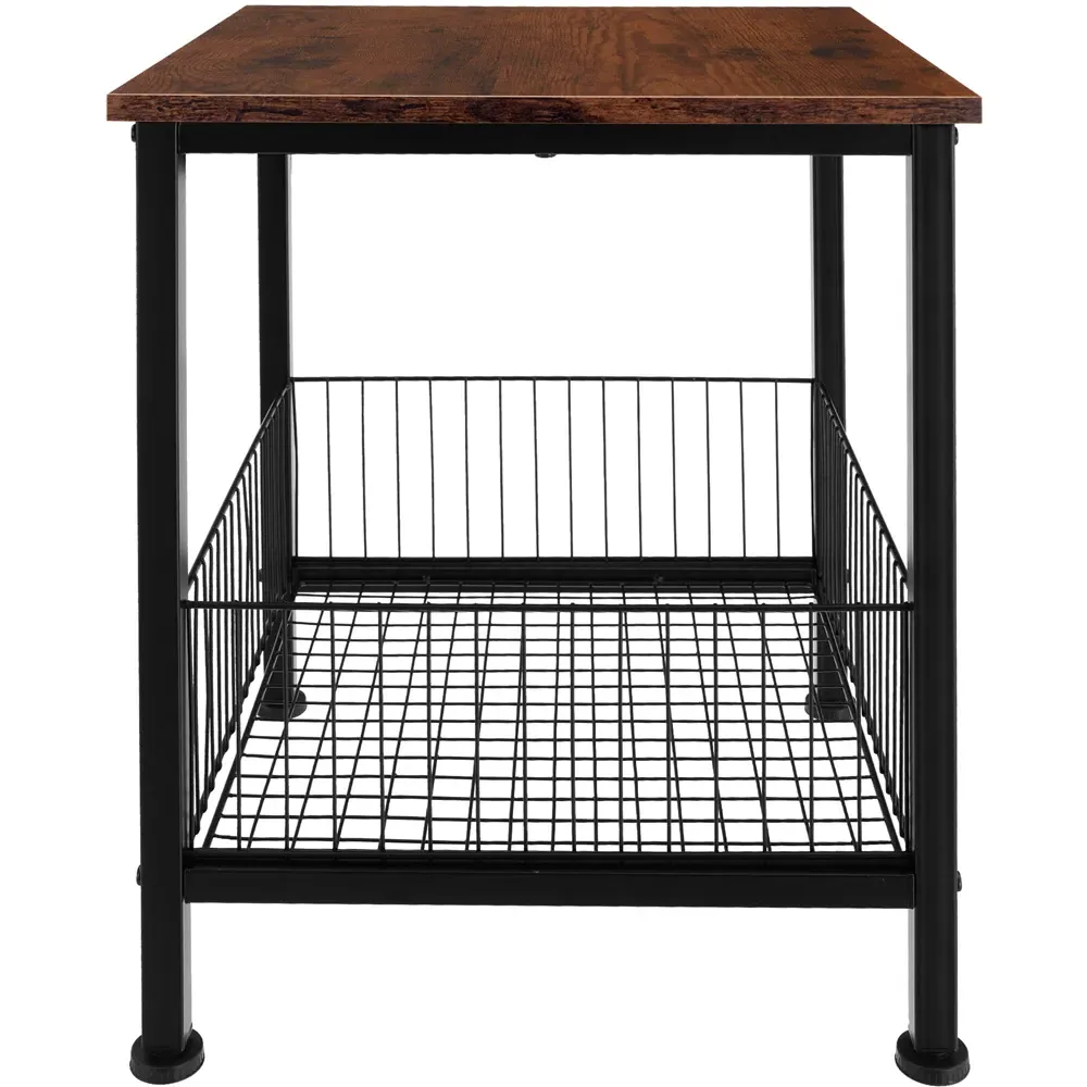 Grimsby Bedside Table with Mesh Basket - Dark Wood