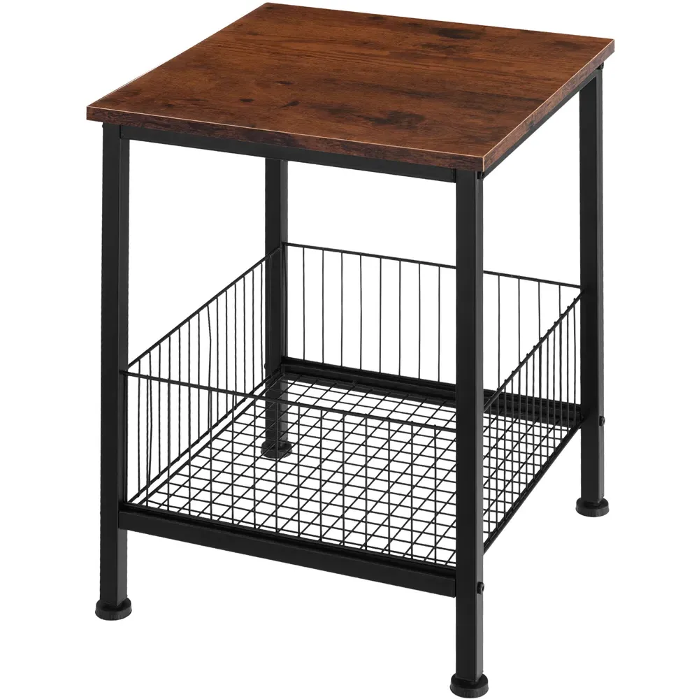 Grimsby Bedside Table with Mesh Basket - Dark Wood