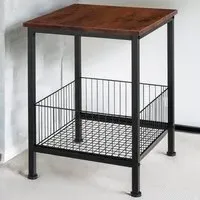 Grimsby Bedside Table with Mesh Basket - Dark Wood