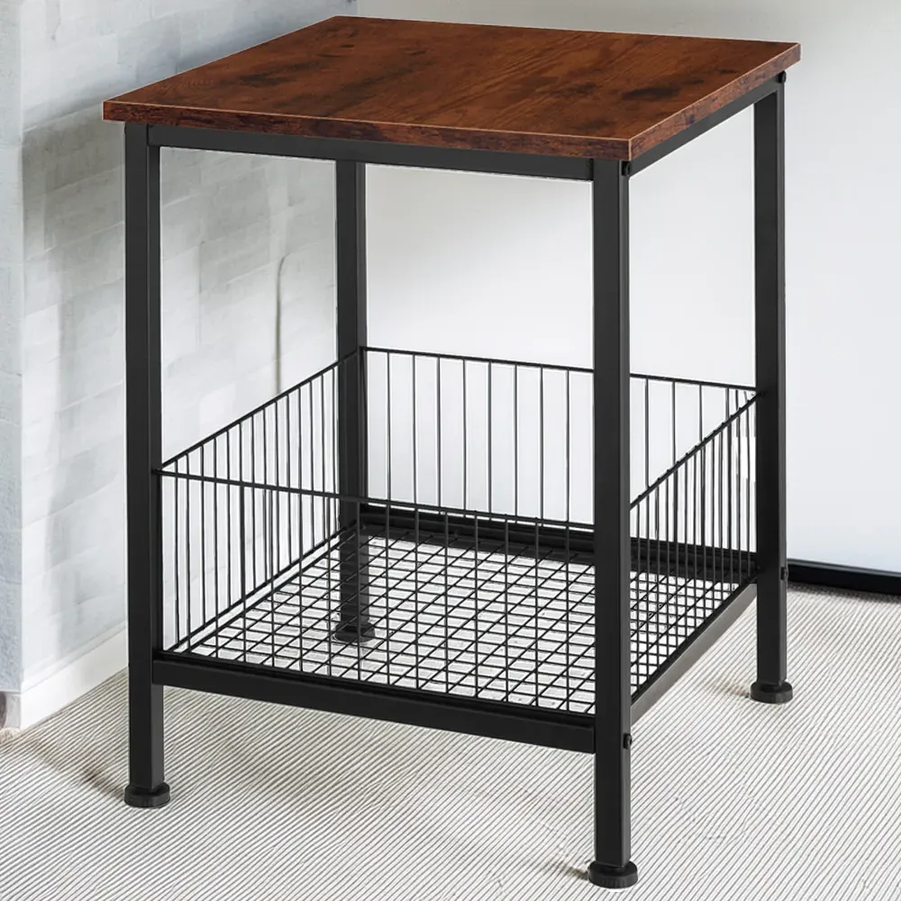 Grimsby Bedside Table with Mesh Basket - Dark Wood image