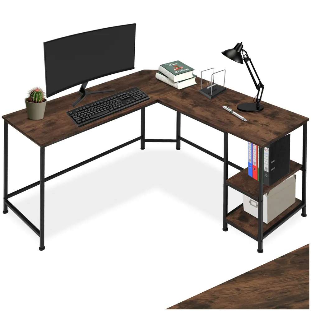 Hamilton 2 Shelf L-Shaped Corner Desk - Dark Wood