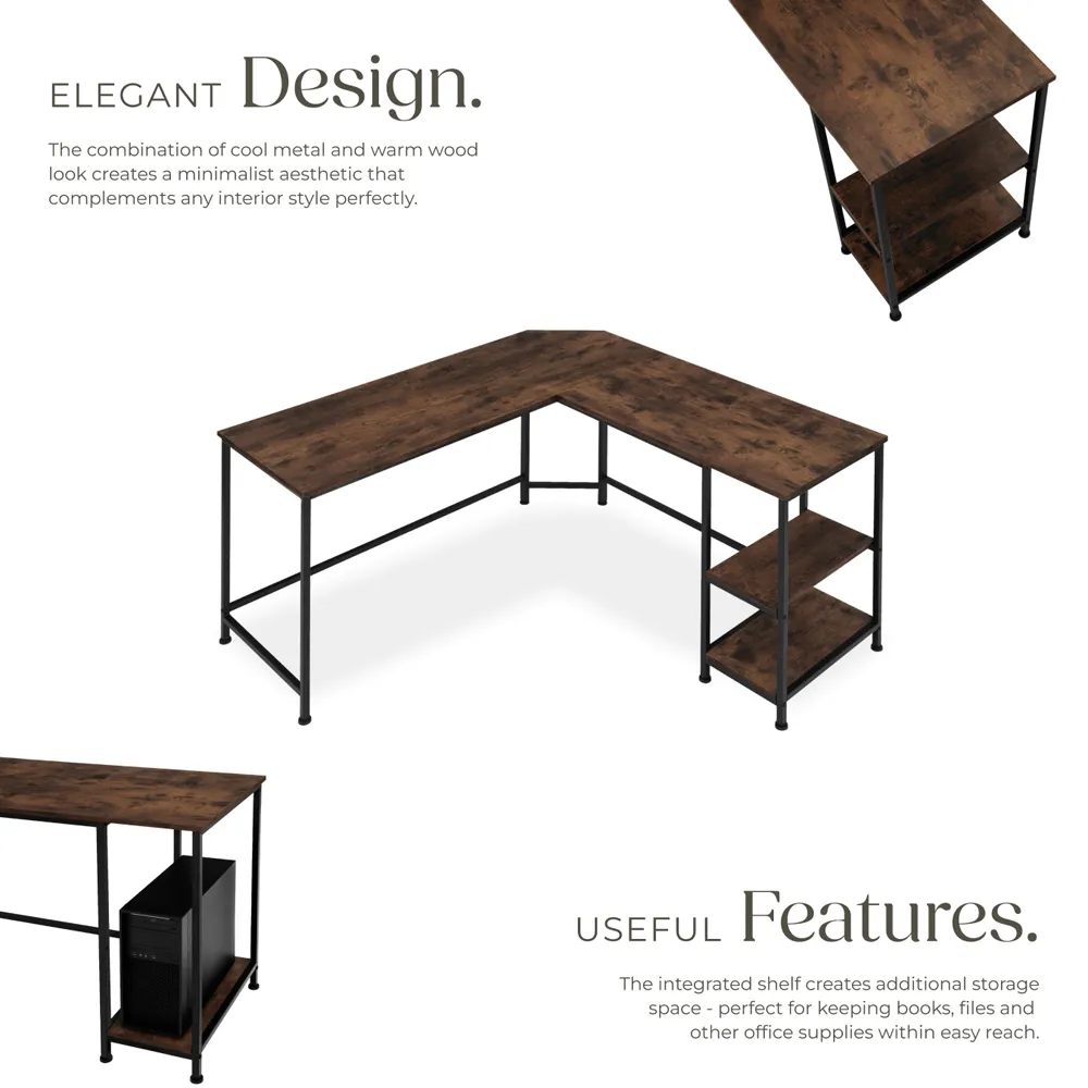 Hamilton 2 Shelf L-Shaped Corner Desk - Dark Wood