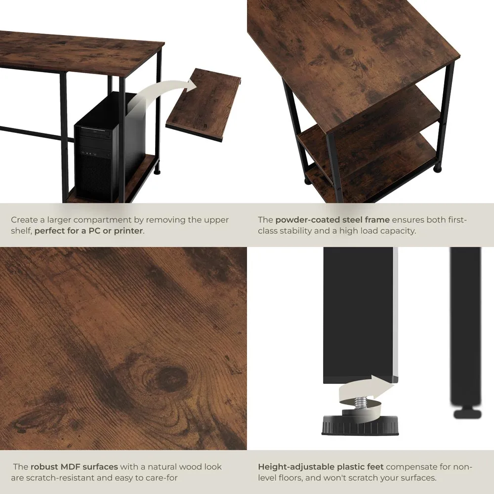 Hamilton 2 Shelf L-Shaped Corner Desk - Dark Wood