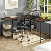 Hamilton 2 Shelf L-Shaped Corner Desk - Dark Wood