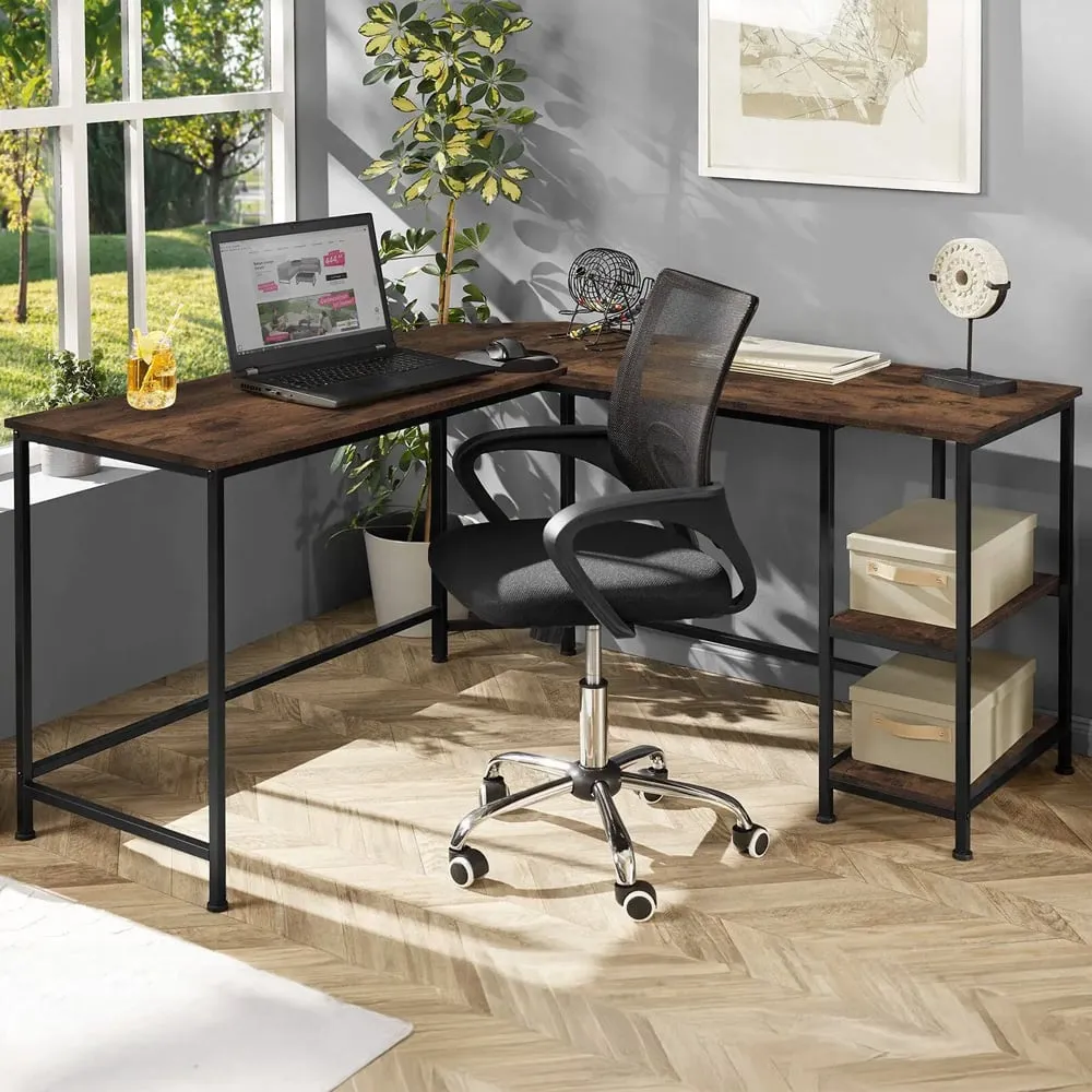 Hamilton 2 Shelf L-Shaped Corner Desk - Dark Wood image