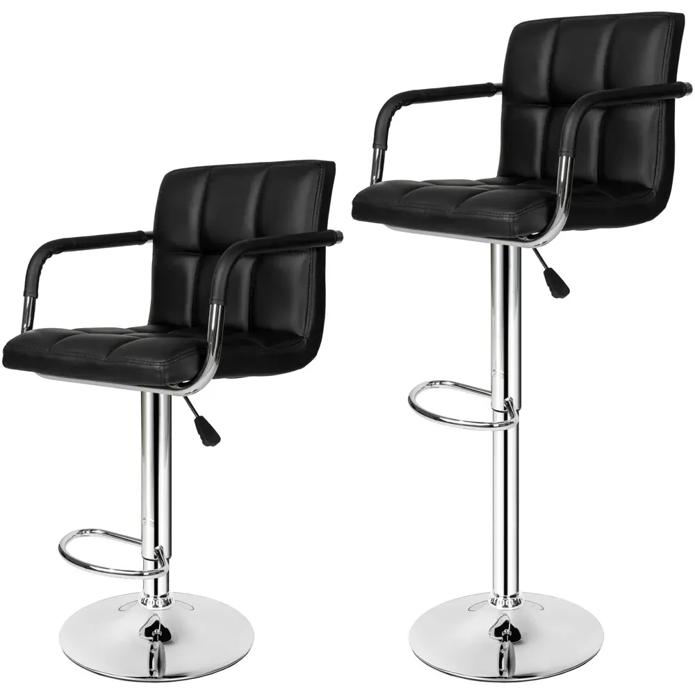 Harald Bar Stool Set of 2 with Armrests - Black, Synthetic Leather