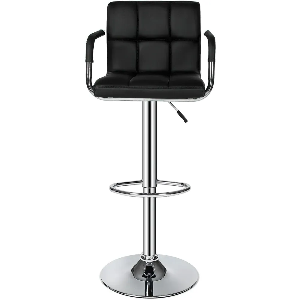 Harald Bar Stool Set of 2 with Armrests - Black, Synthetic Leather