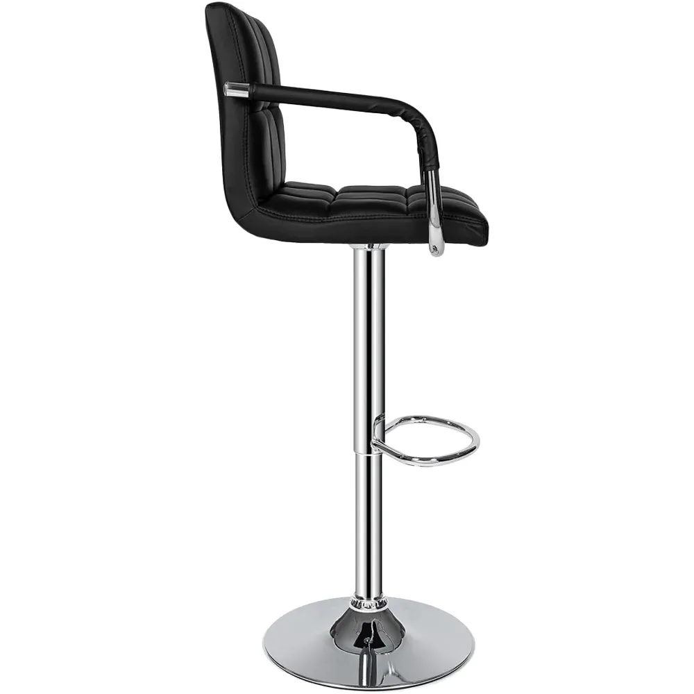 Harald Bar Stool Set of 2 with Armrests - Black, Synthetic Leather