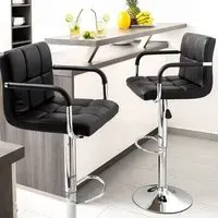 Harald Bar Stool Set of 2 with Armrests - Black, Synthetic Leather