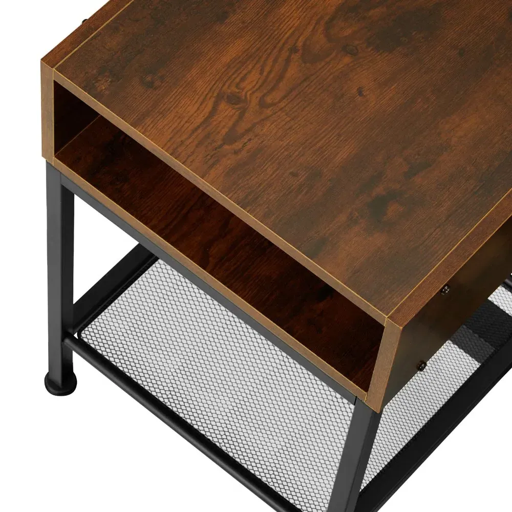 Harlow 2 Compartment Bedside Table - Dark Wood
