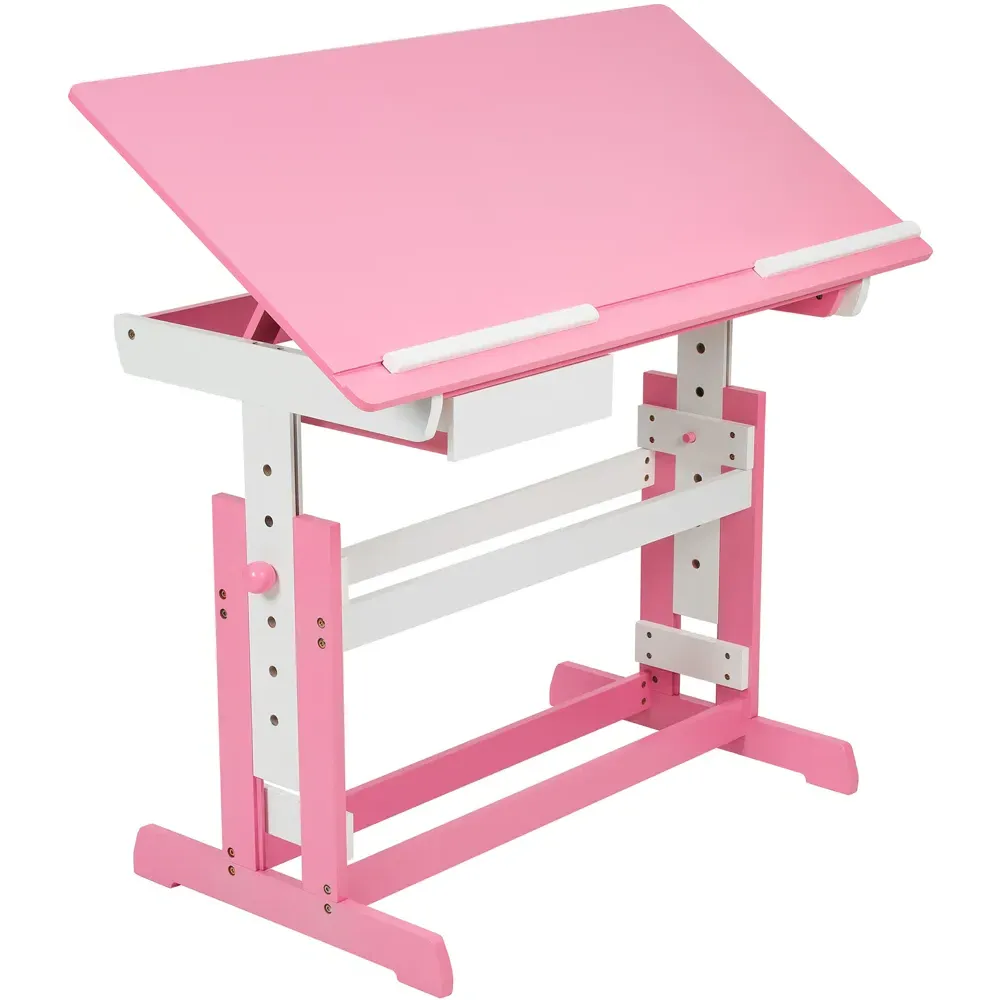 Height Adjustable Writing Desk with Drawer - Pink, Wood