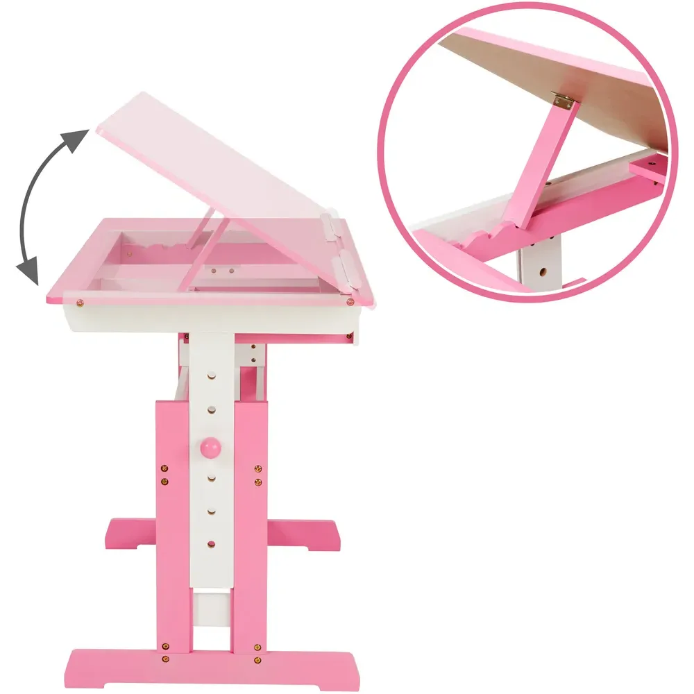 Height Adjustable Writing Desk with Drawer - Pink, Wood