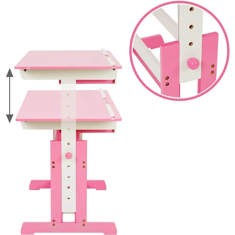 Height Adjustable Writing Desk with Drawer - Pink, Wood