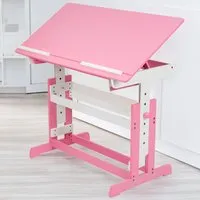 Height Adjustable Writing Desk with Drawer - Pink, Wood