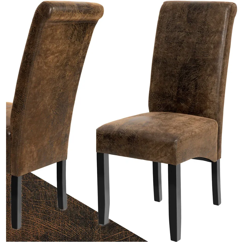 High Backrest Dining Chair - Brown, Faux Leather