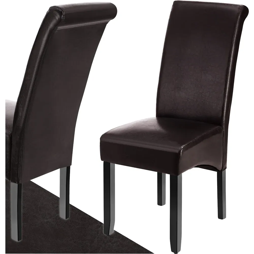 High Backrest Dining Chair - Brown, Faux Leather