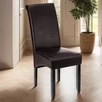 High Backrest Dining Chair - Brown, Faux Leather
