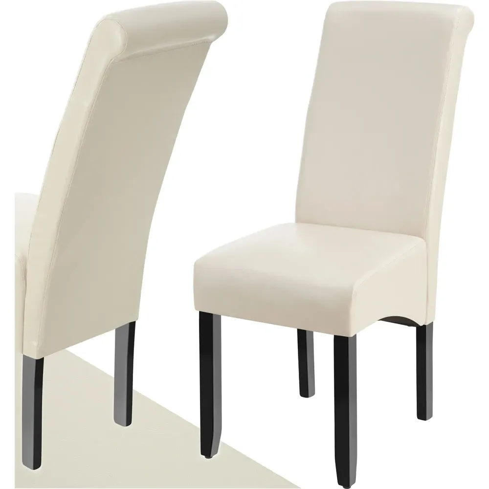 High Backrest Dining Chair - Cream, Faux Leather