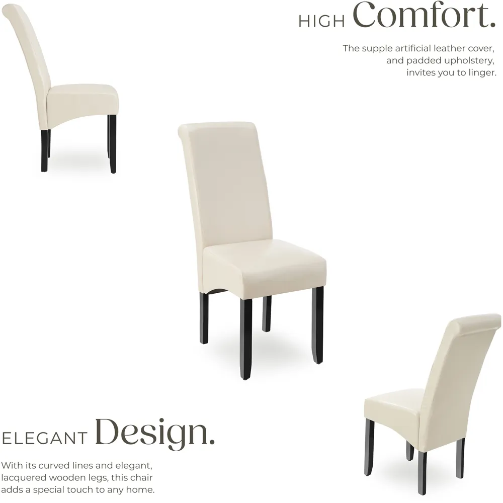 High Backrest Dining Chair - Cream, Faux Leather